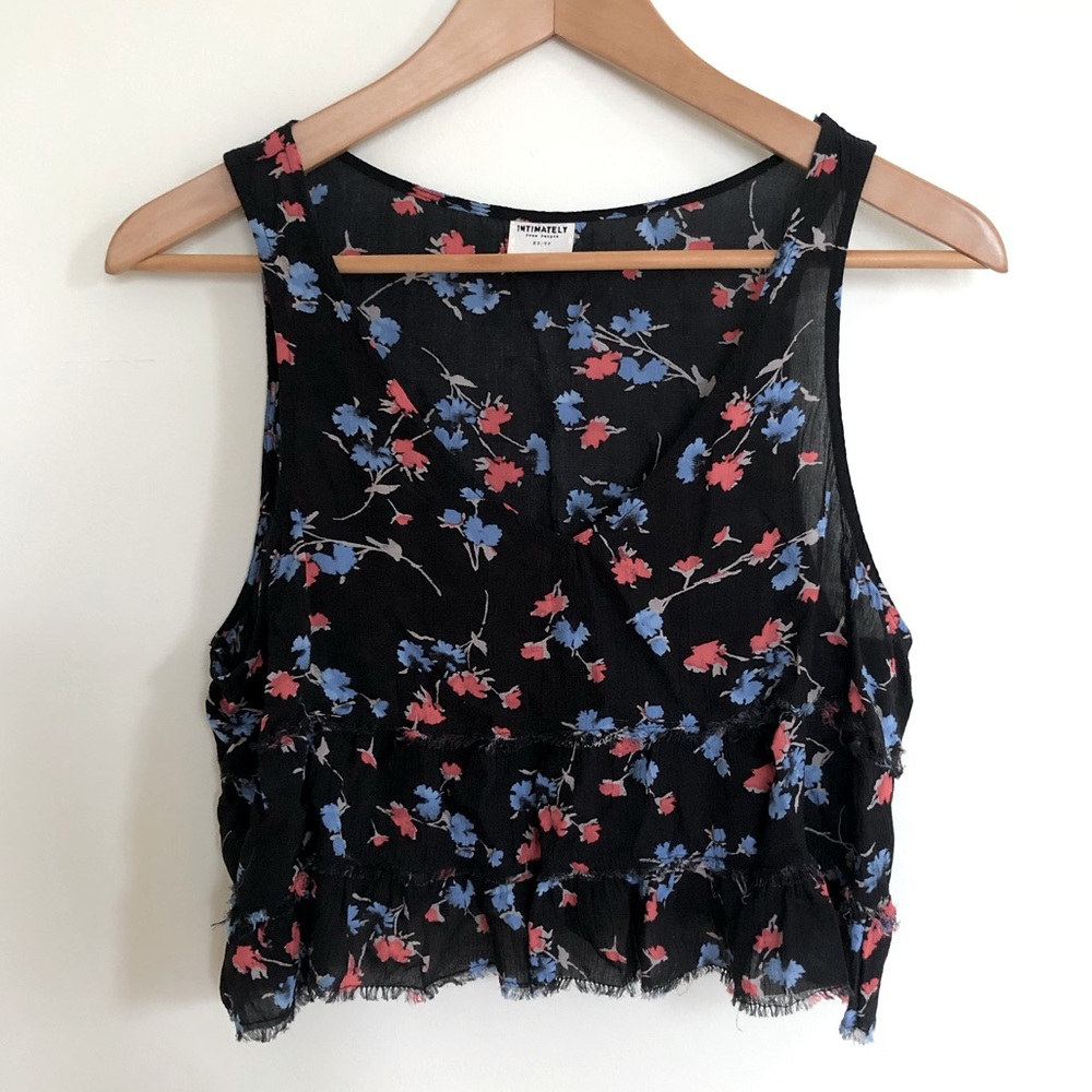 INTIMATELY Free People | XS tank top hi-low semi ruffle V-neck floral black